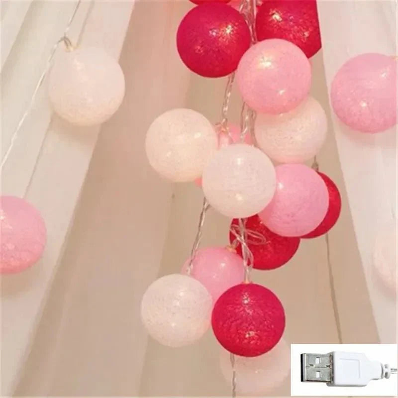 Hübsche Pastell Baumwoll Ball Feenlichter Girlande