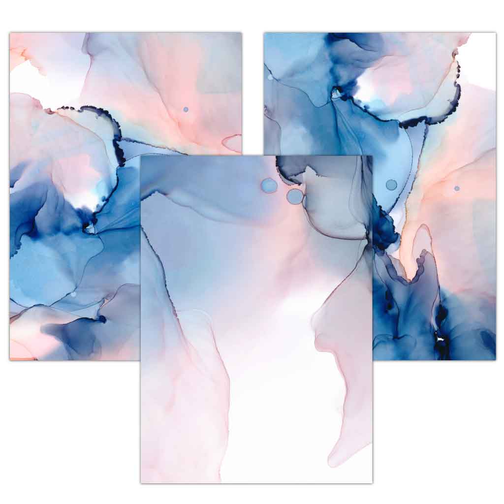 Abstraktes Wandbild-Set in Blau und Rosa, 3 Poster