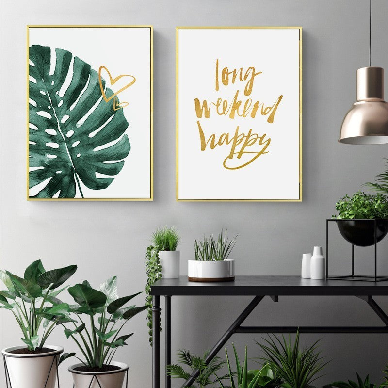 Gold Ananas Tropische Schildkröte Blatt Modern - Leinwand Wandkunst Malerei