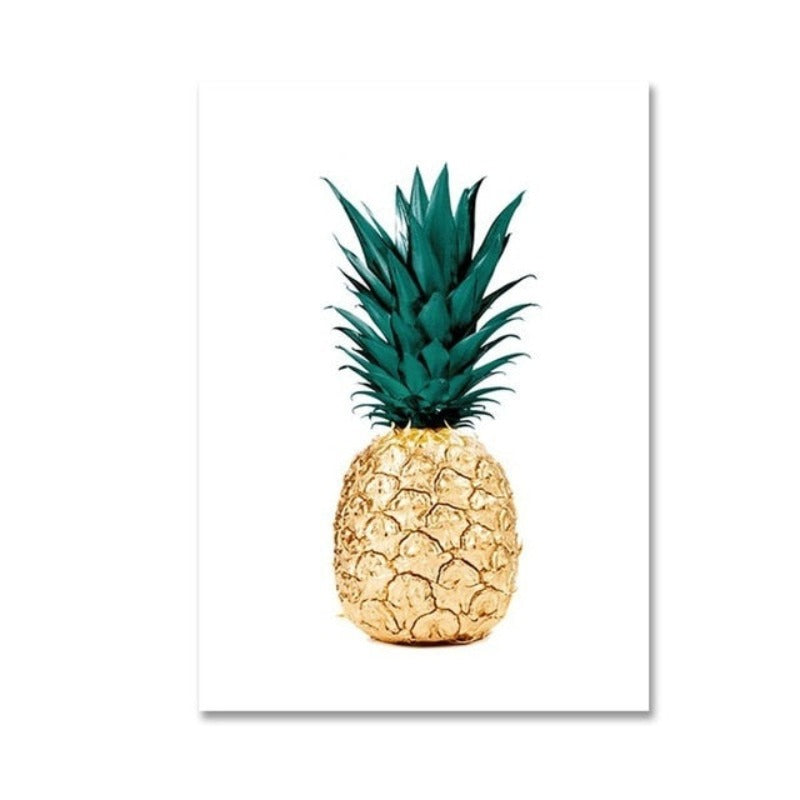 Gold Ananas Tropische Schildkröte Blatt Modern - Leinwand Wandkunst Malerei