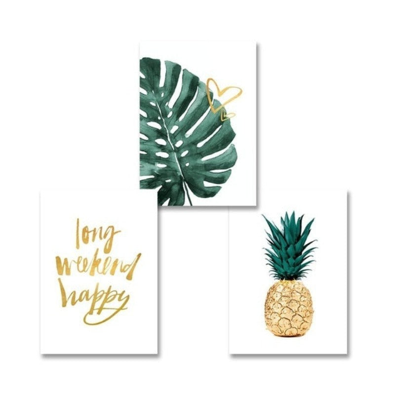 Gold Ananas Tropische Schildkröte Blatt Modern - Leinwand Wandkunst Malerei