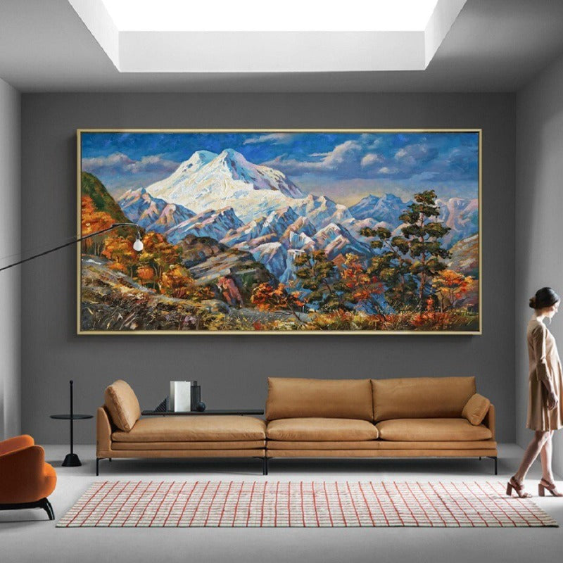 Bergherbstlandschaft in hellen Tönen - Leinwand Wandkunst Gemälde