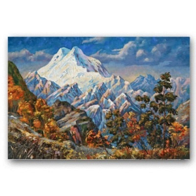 Bergherbstlandschaft in hellen Tönen - Leinwand Wandkunst Gemälde