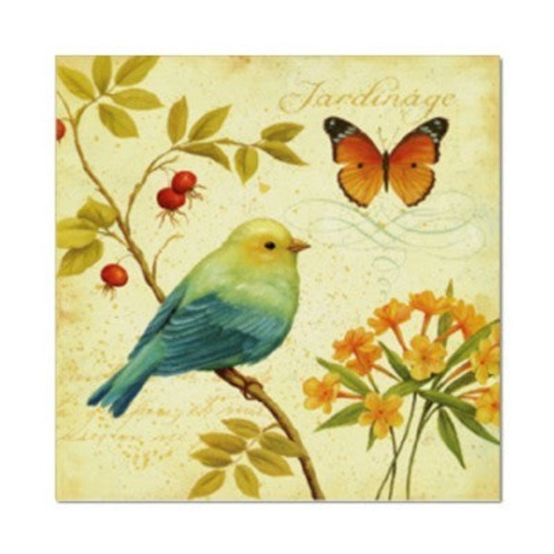 Vintage-Europa: Vögel, Schmetterlinge, Blumen – Leinwandbild