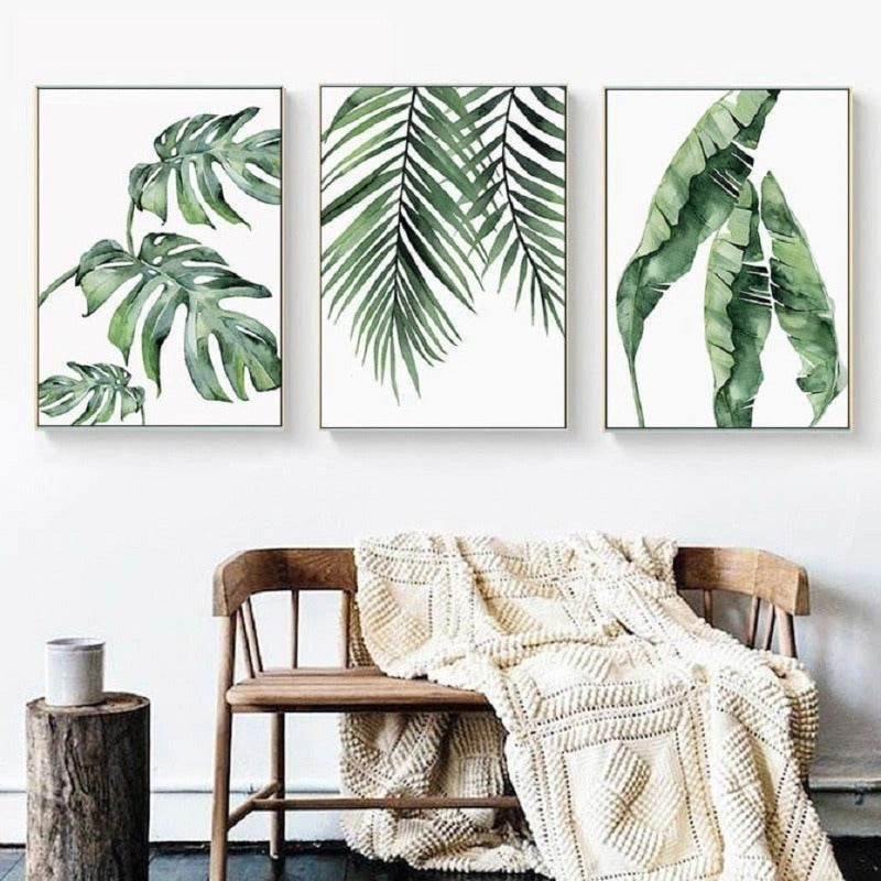 Aquarell-Wandbild mit grünen Tropenpflanzen – Leinwandbild