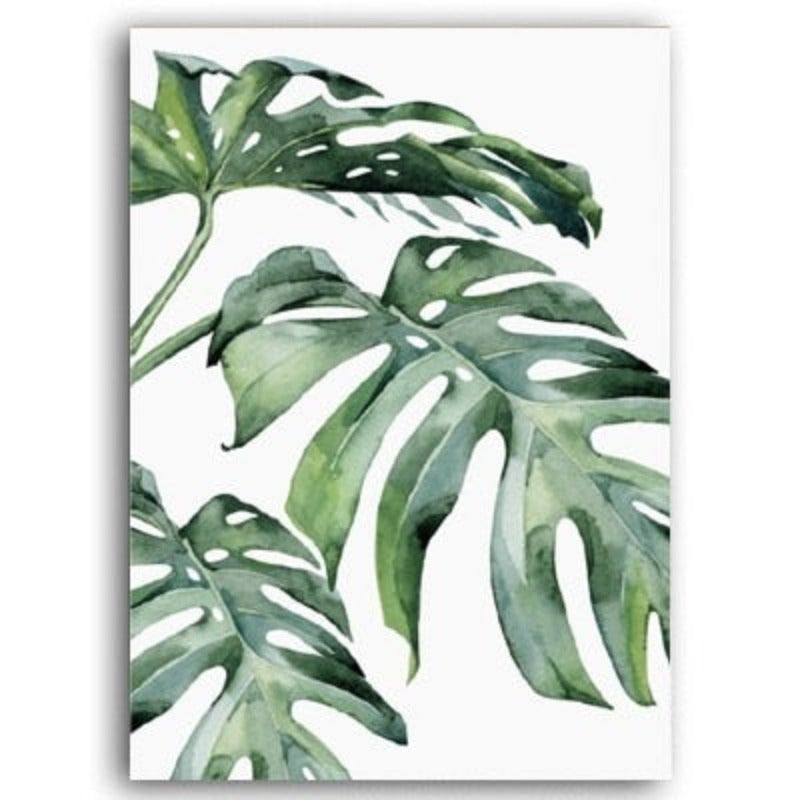 Aquarell-Wandbild mit grünen Tropenpflanzen – Leinwandbild