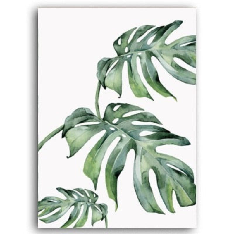 Aquarell-Wandbild mit grünen Tropenpflanzen – Leinwandbild