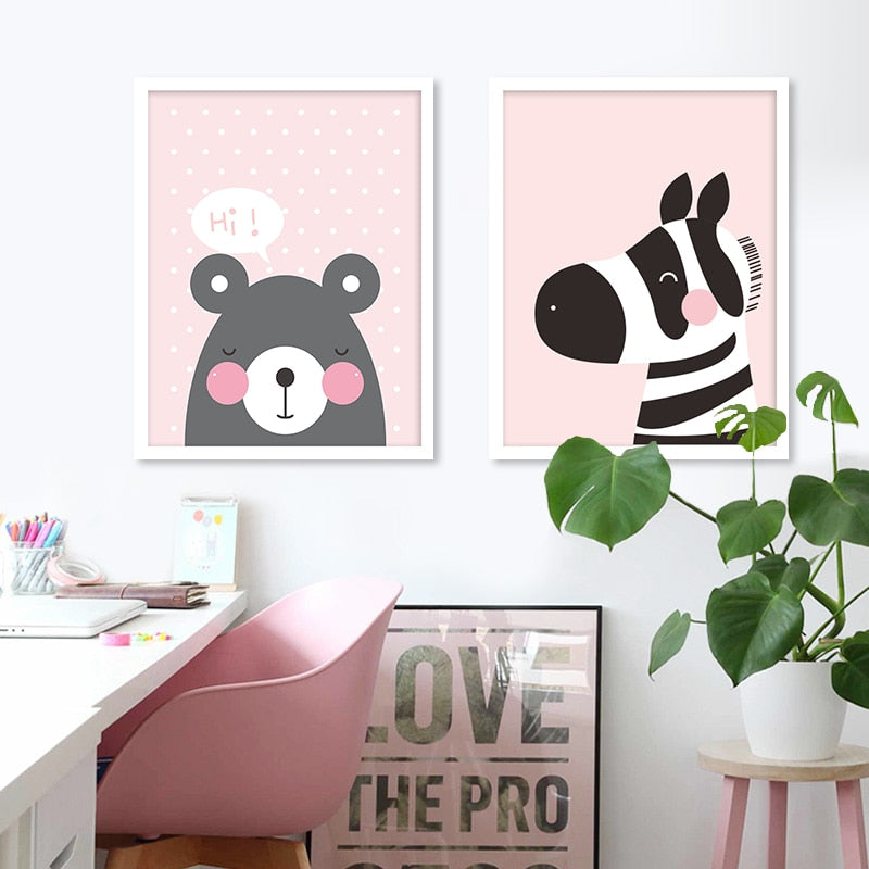 Moderne Leinwandgemälde mit Cartoon-Tieren – Wandkunst auf Leinwand