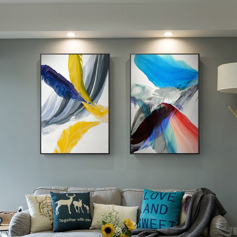 Federn der Hoffnung Bunt HD - Leinwand Wandkunst Gemälde