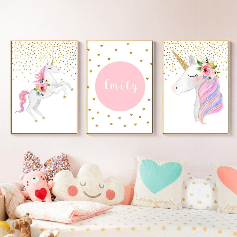 Modernes Cartoon-Einhorn in Rosa - Leinwandbild