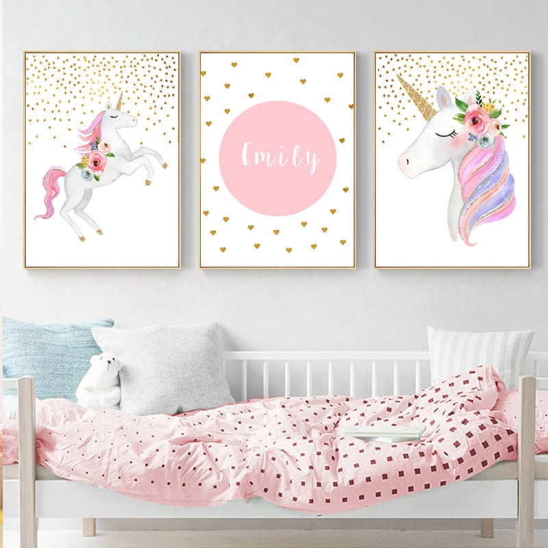 Modernes Cartoon-Einhorn in Rosa - Leinwandbild