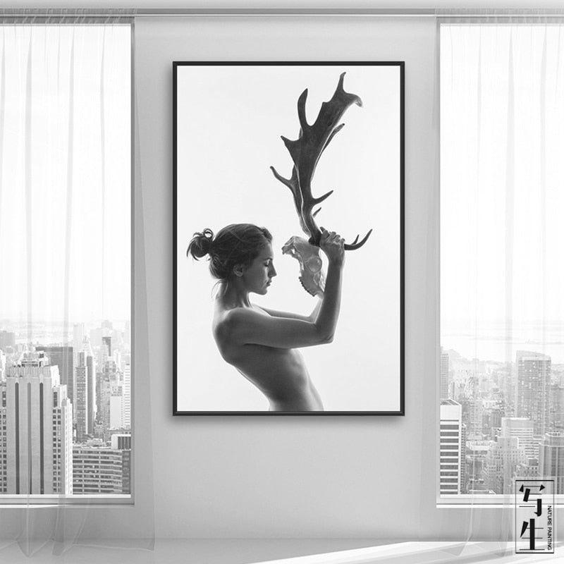 Antlers Frauen - Leinwand Wandkunst Gemälde