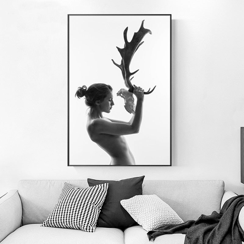 Antlers Frauen - Leinwand Wandkunst Gemälde