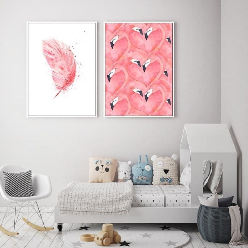 Schöne Pink Flamingo Feder - Leinwand Wandkunst Gemälde