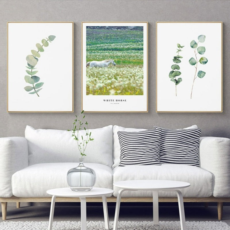 Natur-Grasland-Pferdeblätter - Leinwandbild
