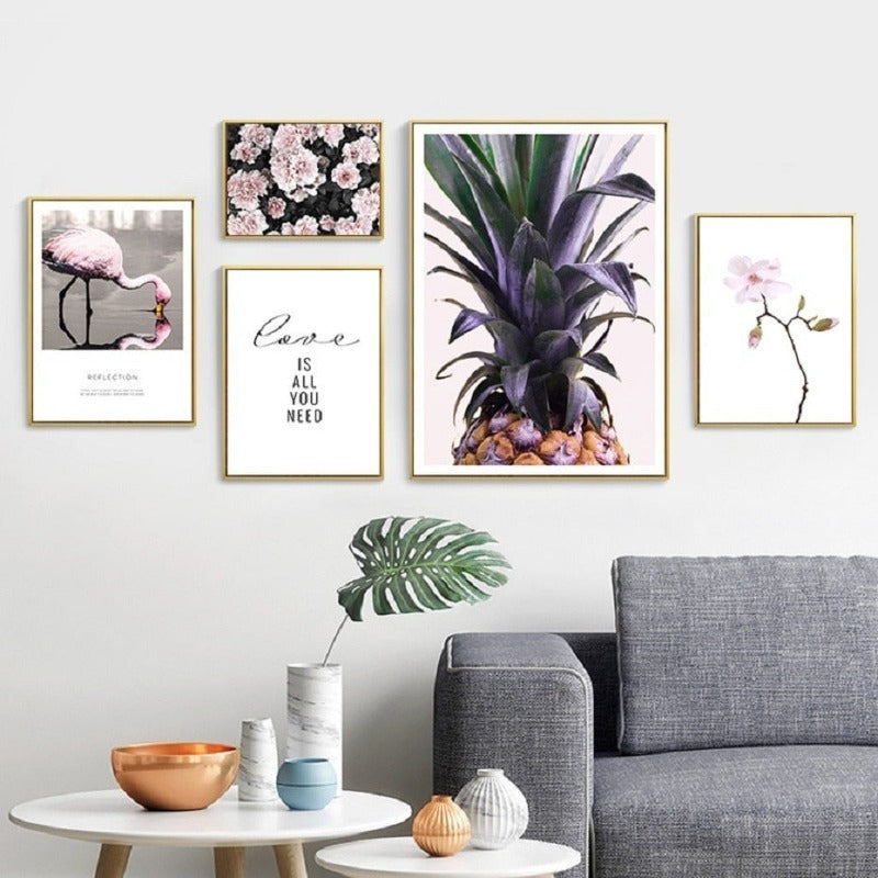 Nordisches skandinavisches Blumen-Ananas-Motiv – Leinwandbild