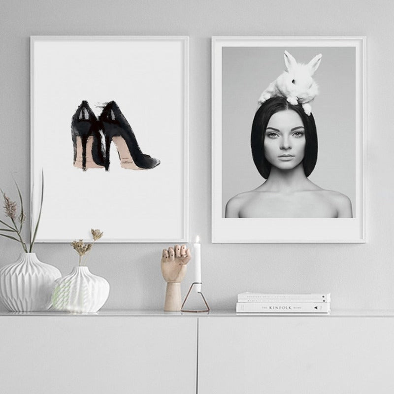 Deer Poster & Print Schwarze Wand - Leinwand Wandkunst Gemälde