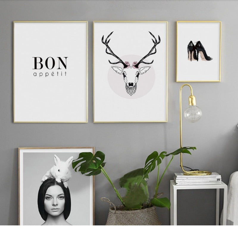 Deer Poster & Print Schwarze Wand - Leinwand Wandkunst Gemälde