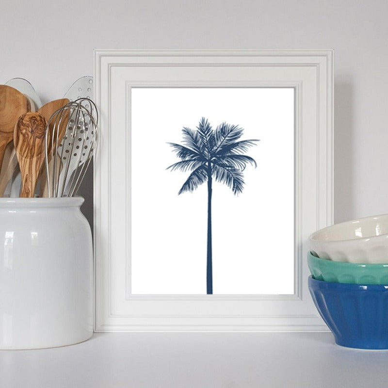 Marineblaue Palme – Leinwandbild