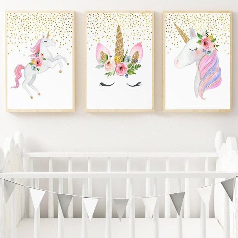 Cartoon Einhorn Leinwandmalereien - Leinwand Wandkunstmalerei