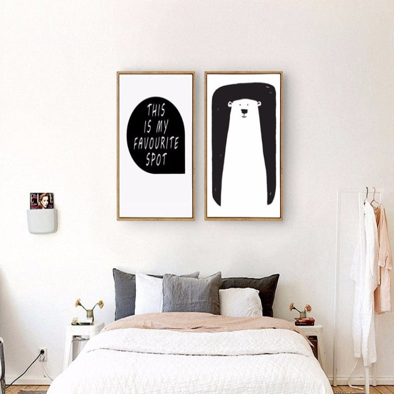 Minimalist Schwarz-Weiß Cartoon Bären Kinderzimmer Dekor - Leinwand Wandkunst Malerei