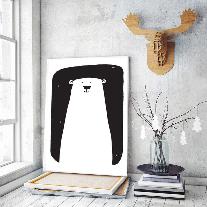 Minimalist Schwarz-Weiß Cartoon Bären Kinderzimmer Dekor - Leinwand Wandkunst Malerei