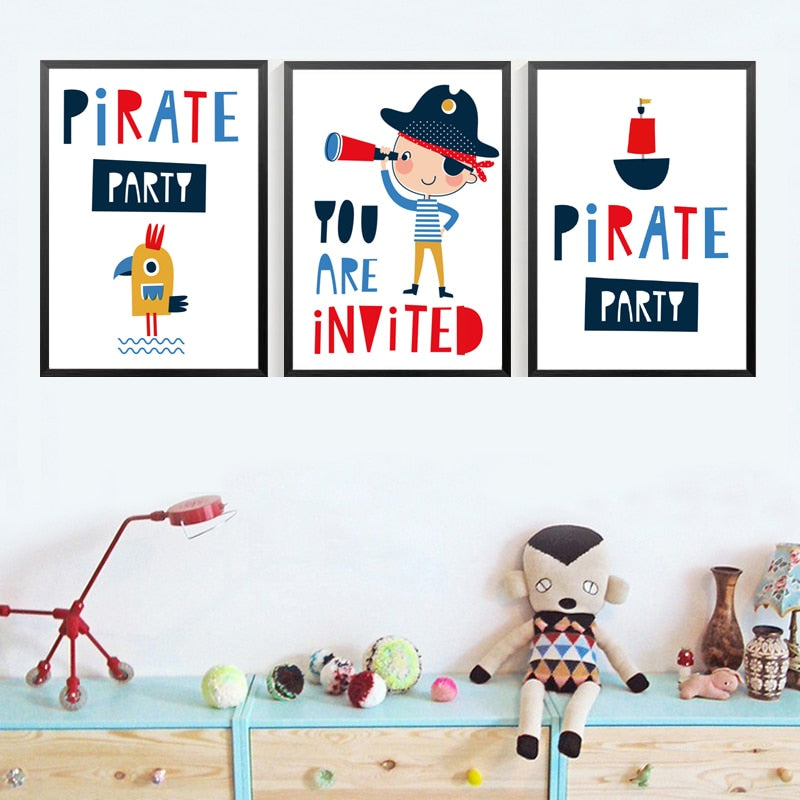 Blauer Piratensegelboot - Leinwand Wandkunst Gemälde