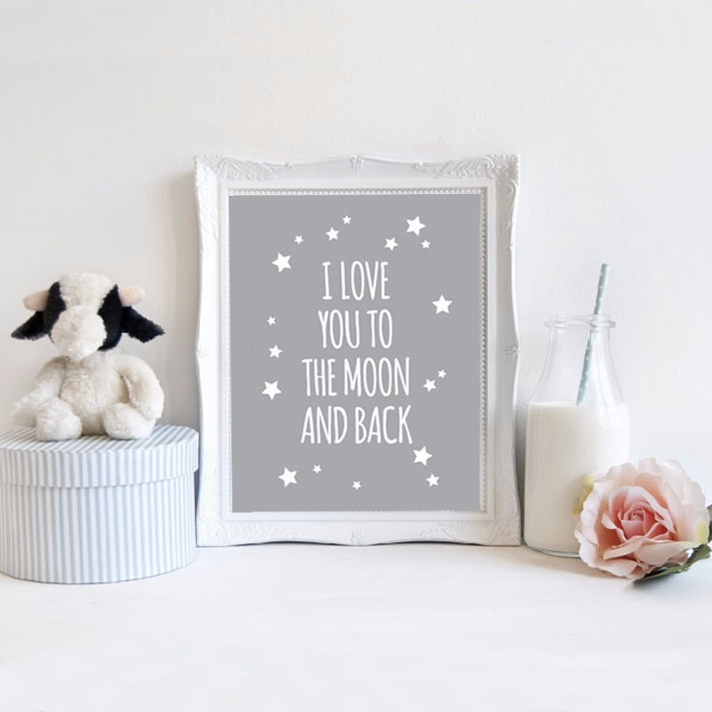 Ich liebe dich bis zum Mond und zurück - Leinwand Wandkunst Gemälde