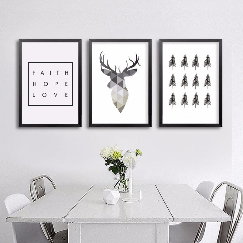 Geometrischer Reh Glaubenszitat - Leinwand Wandkunst Malerei