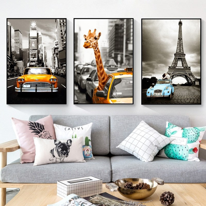 Car City Giraffe - Leinwand Wandkunst Malerei