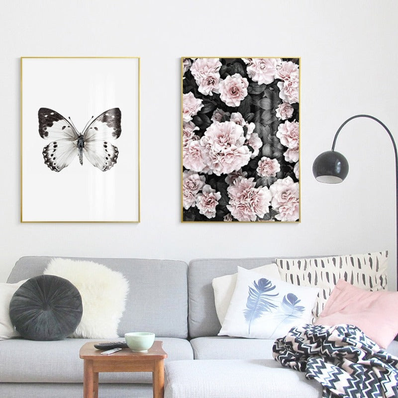 Modernes rosa Flamingo-Blumenbild auf Leinwand