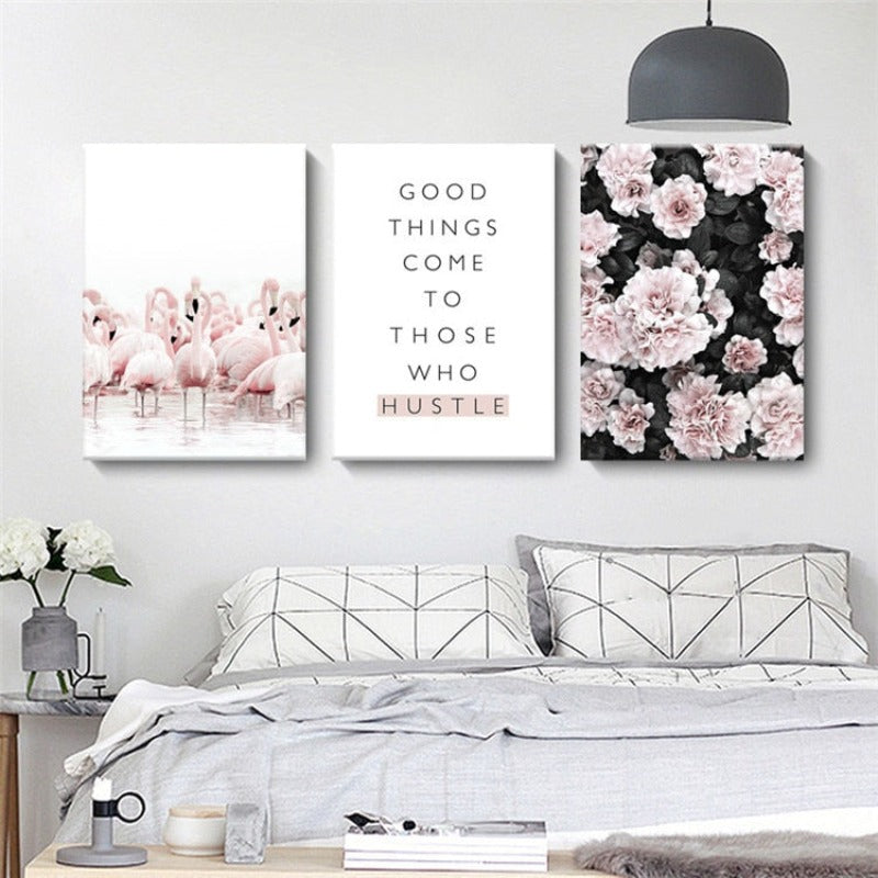 Modernes rosa Flamingo-Blumenbild auf Leinwand