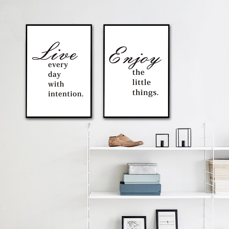 Minimalistisch Genieße die kleinen Dinge Lebenszitat Lebendige Buchstaben Wandkunst Drucke