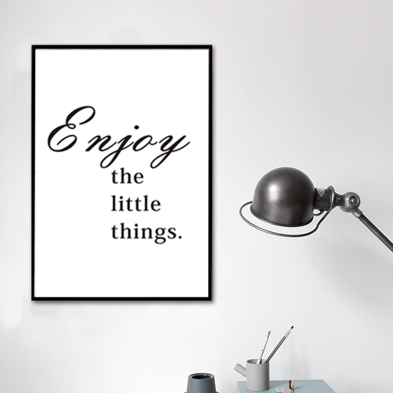 Minimalistisch Genieße die kleinen Dinge Lebenszitat Lebendige Buchstaben Wandkunst Drucke