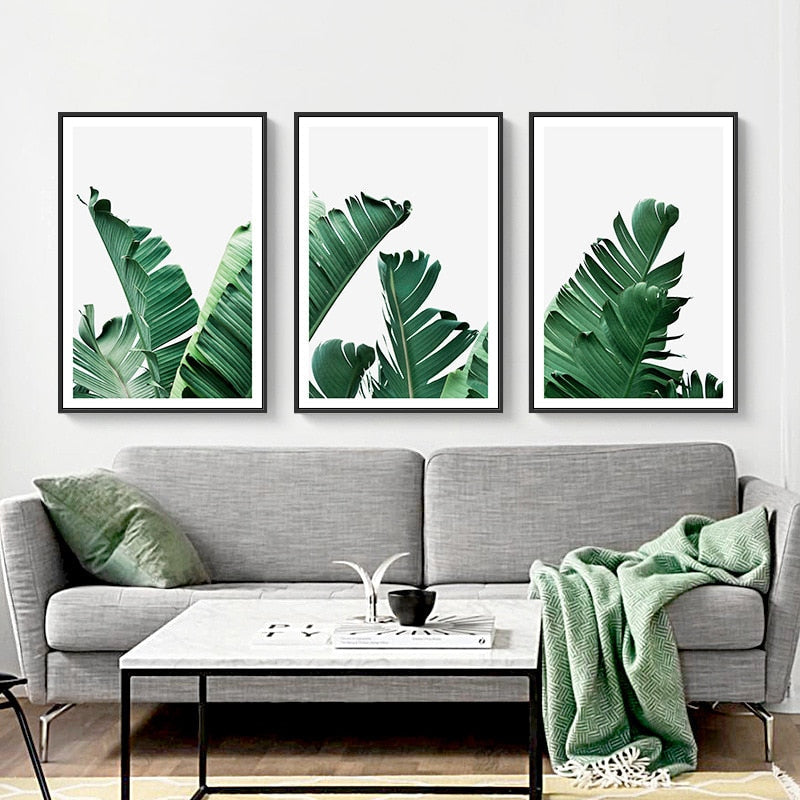 Grüne tropische Blätter - Leinwand Wandkunst Gemälde