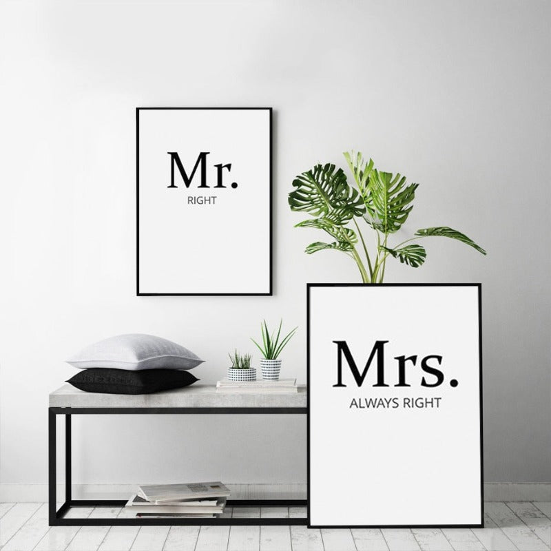 Mr. Right Mrs. Always Right Paare - Leinwand Wandkunst Malerei