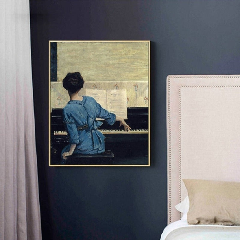 Vintage-Mädchen am Klavier – Leinwandbild