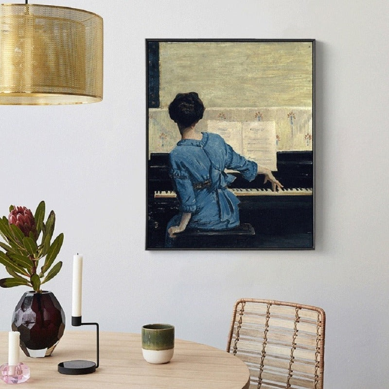 Vintage-Mädchen am Klavier – Leinwandbild