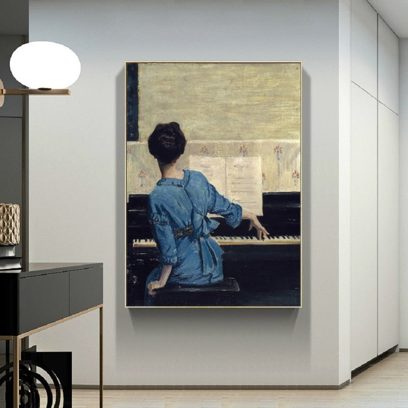 Vintage-Mädchen am Klavier – Leinwandbild