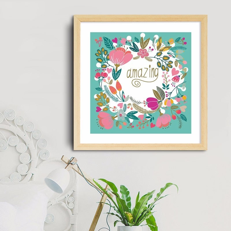 Nordische Hirsche, Vögel, Blumen – Natur – Leinwandbild