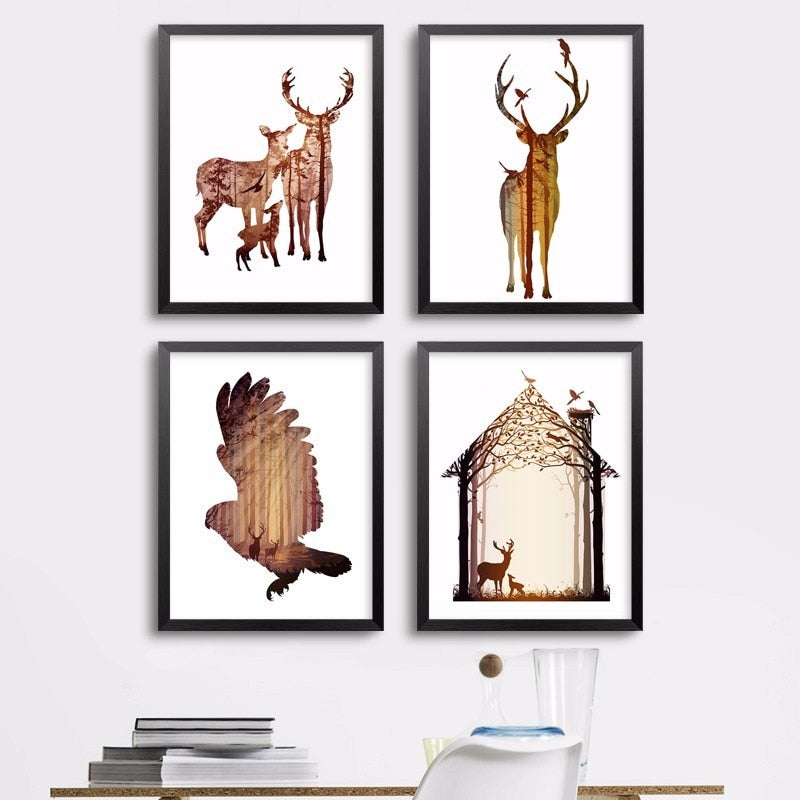 Abstrakte Rehfamilie Tiere - Leinwand Wandkunst Gemälde