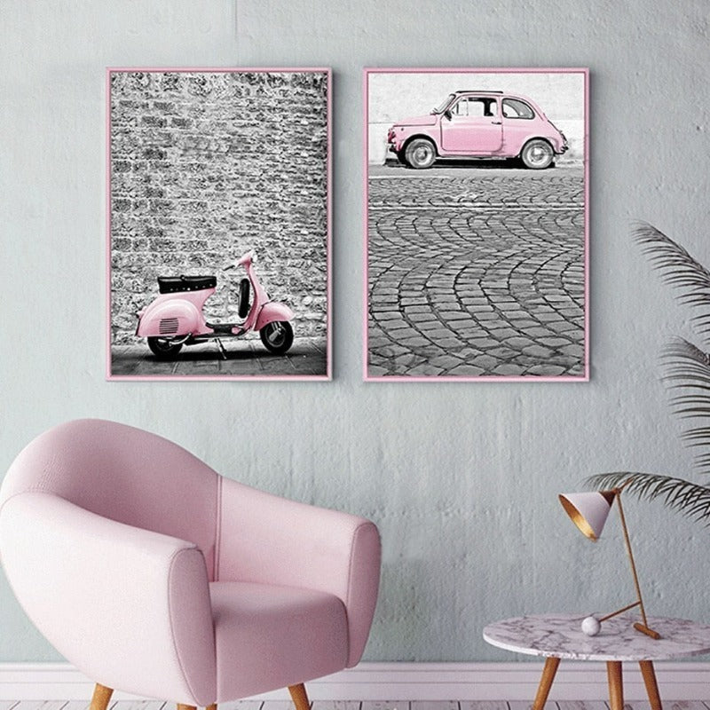 Stadtlandschaft Pink Auto-Canvas Wandkunst Malerei