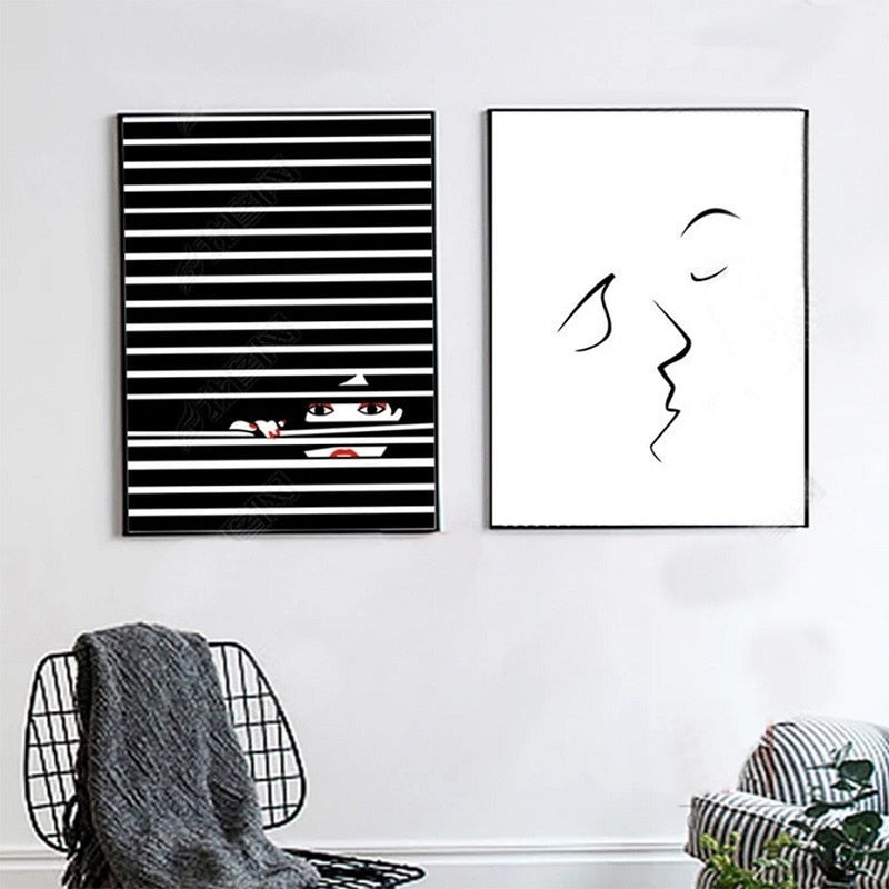 Fashion Frauen Abstrakt Kuss Poster Voyeur - Leinwand Wandkunst Malerei