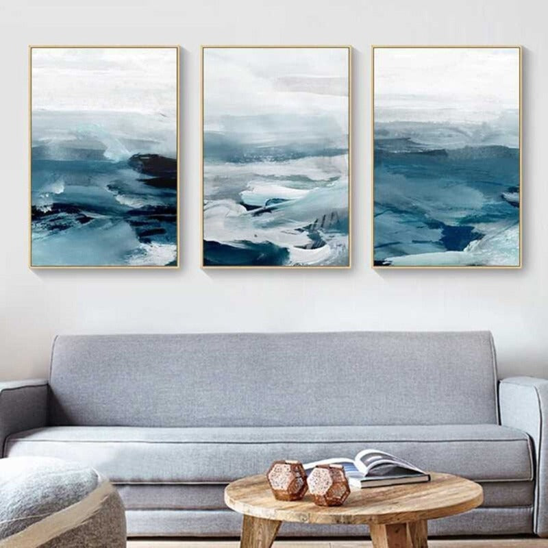 Abstrakte Landschaft Berg Blau Nordisch - Leinwand Wandkunst Gemälde
