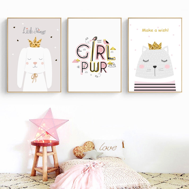 Moderne rosa Prinzessinnen-Einhorn-Poster - Leinwand-Wandkunst-Gemälde