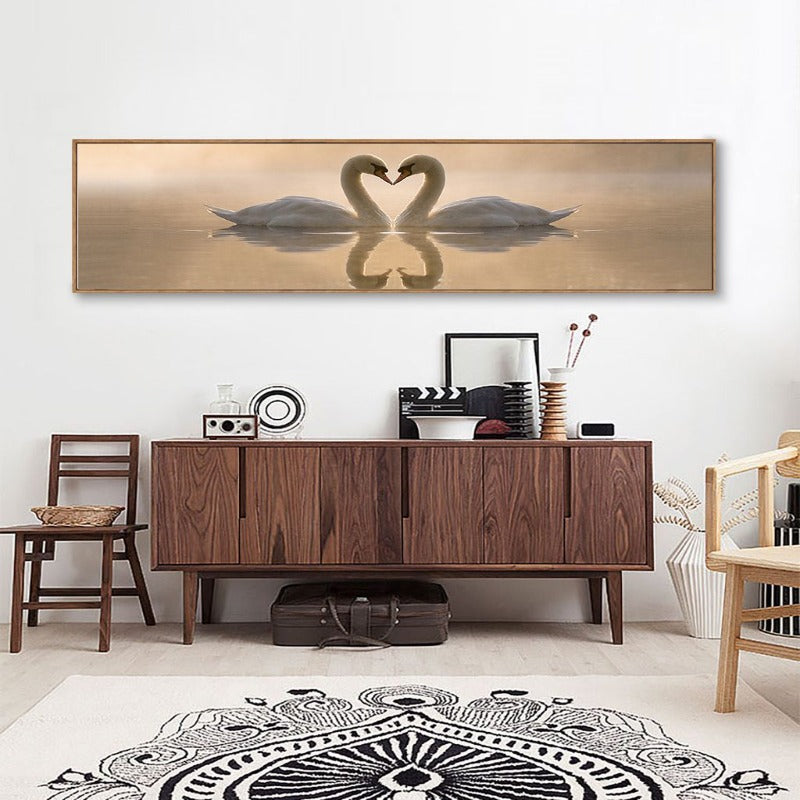 Love Coupe Of Swan Landscape - Leinwand Wandkunst Malerei