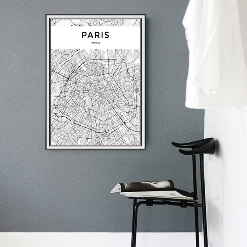 Minimalis PARIS Stadtkarte - Leinwand Wandkunst Malerei