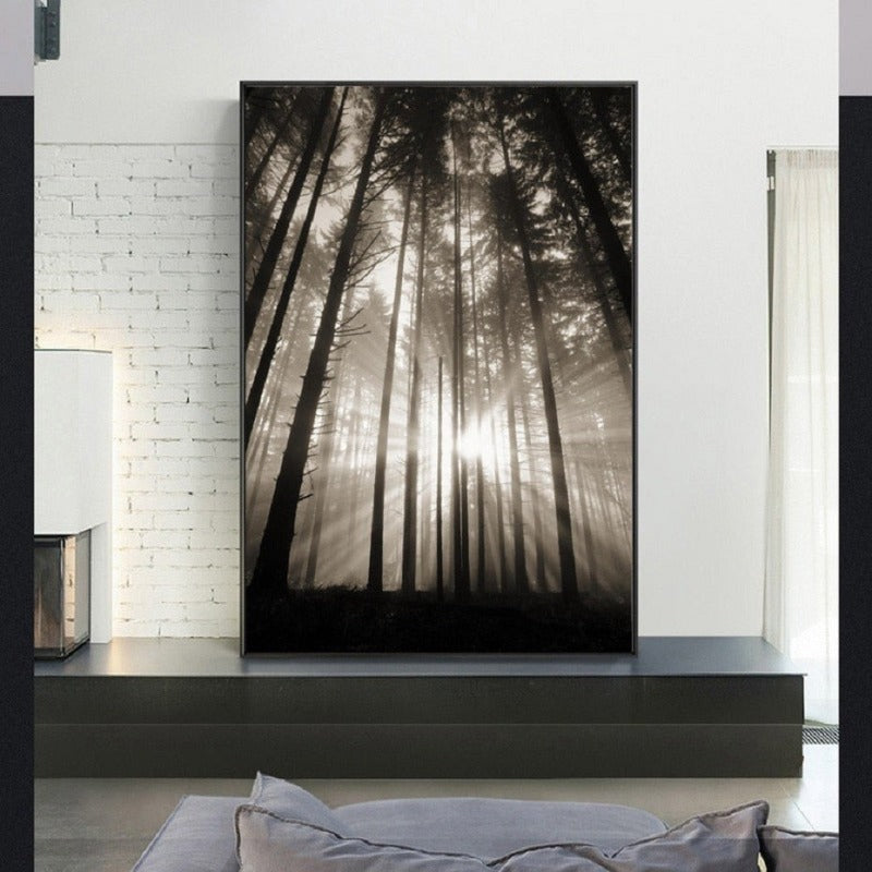 Wald Sonnenstrahlen Szene - Leinwand Wandkunst Gemälde