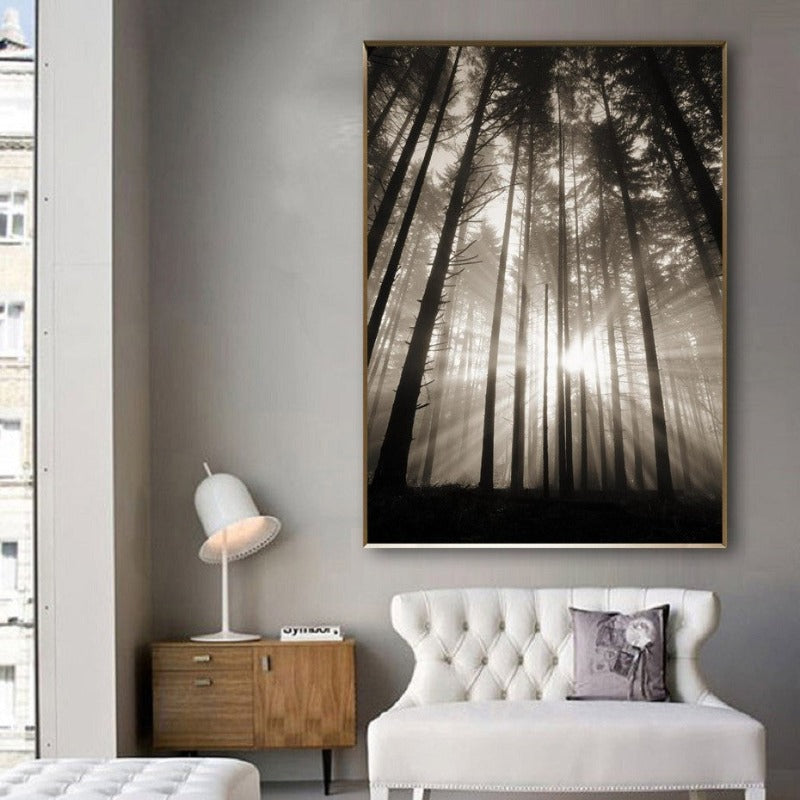Wald Sonnenstrahlen Szene - Leinwand Wandkunst Gemälde