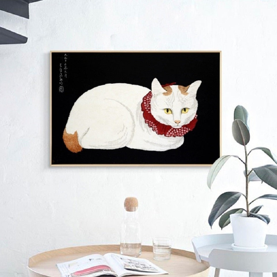Katze mit rotem Schal - Leinwandbild